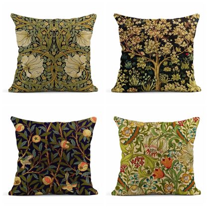 4PCS 45x45 Vintage Flowers Linen Pillowcases Set for Sofa Decorative