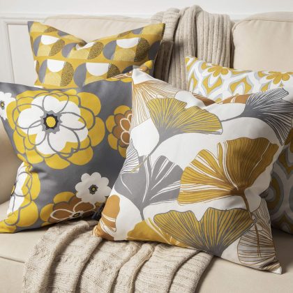 4PCS 45x45 Yellow Gray Geometric Pattern Petal Linen Pillowcases Set for Sofa Home Decoration